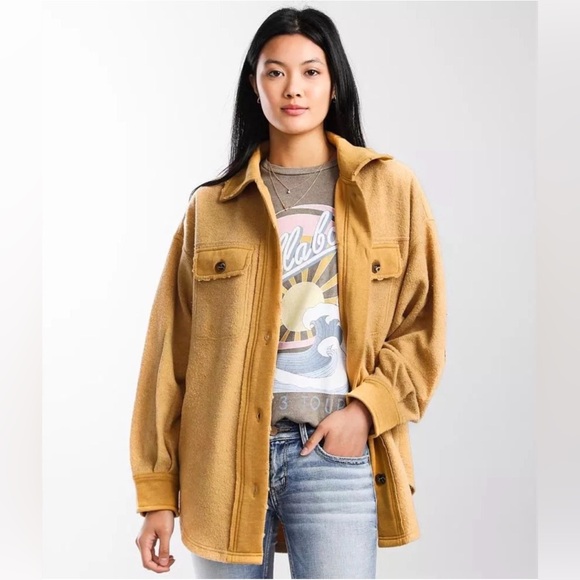 BKE Tops - BKE Buckle Mustard Yellow Fleece Shacket Women’s S